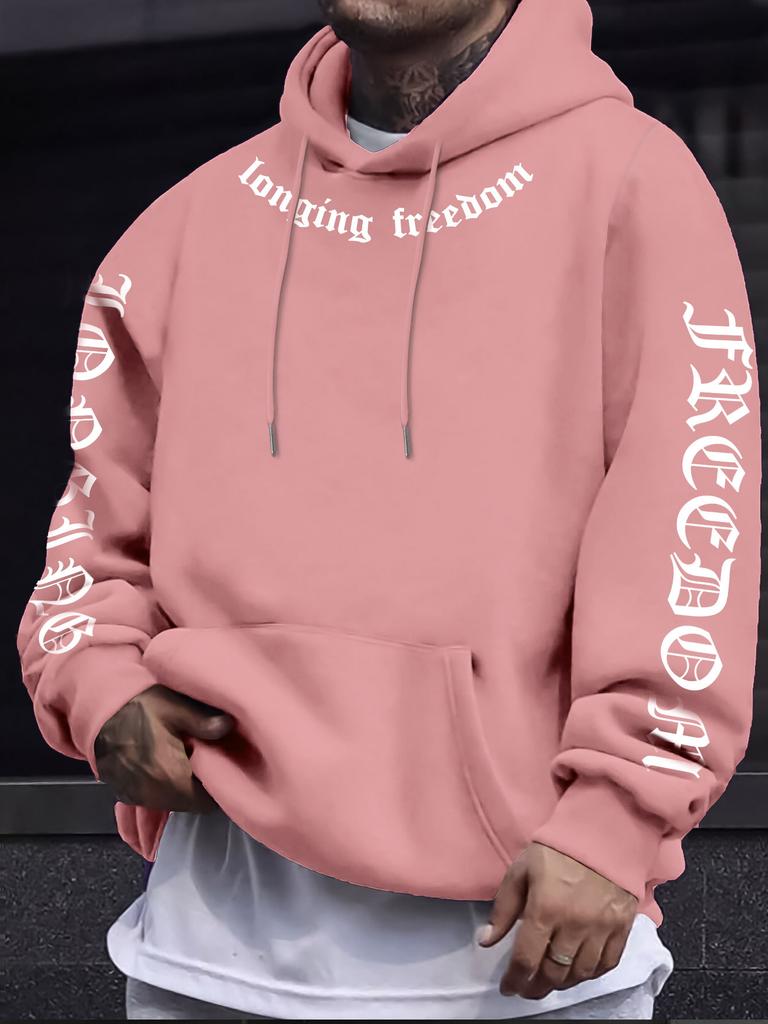 Men's Casual Longing for Freedom Pattern Hooded Sweatshirt Sweater Machine Washable Spring and Autumn Streetwear Hooded Pullover