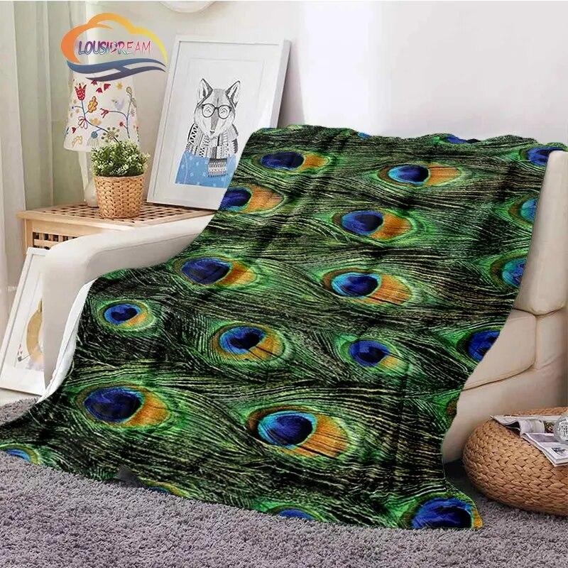 Peacock Feather Flannel Blanket Children's Blanket Sofa and Bed Warm Blanket Office Blanket Portable Travel Camping Blanket