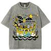Yellow Cartoon Graphic Print Women Washed T-Shirt Oversized Loose Cotton Comfortable Short Sleeves Design Teen Tee