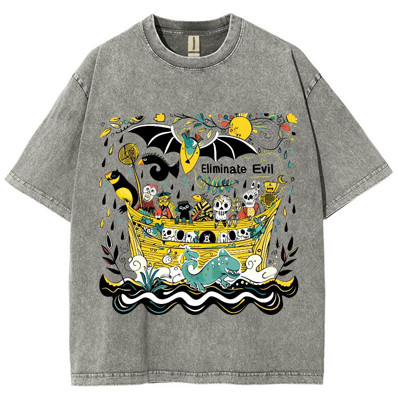 Yellow Cartoon Graphic Print Women Washed T-Shirt Oversized Loose Cotton Comfortable Short Sleeves Design Teen Tee