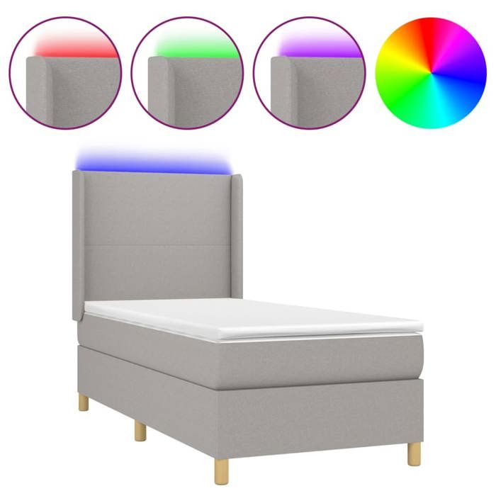 VidaXL Slat Bed Base with Mattress and LED, Upholstered Bed, Single Bed, Adult Bed for Interior Bedroom, 3138669