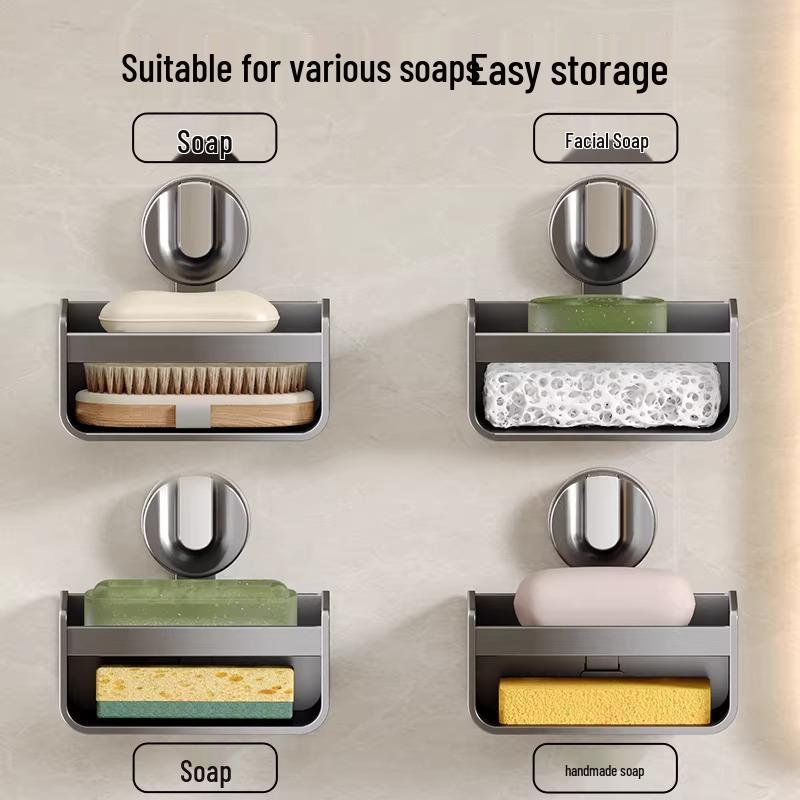 Wall-Mounted Soap Holder with Suction Cup for Bathroom Storage