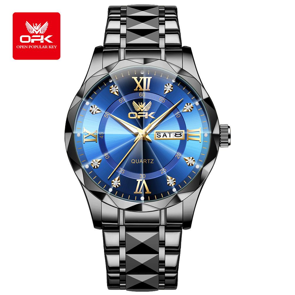OPK Brand Original Men's Watches Waterproof Week Calendar Quartz Watch for Men Fashion Luminous Diamond Scale Watch