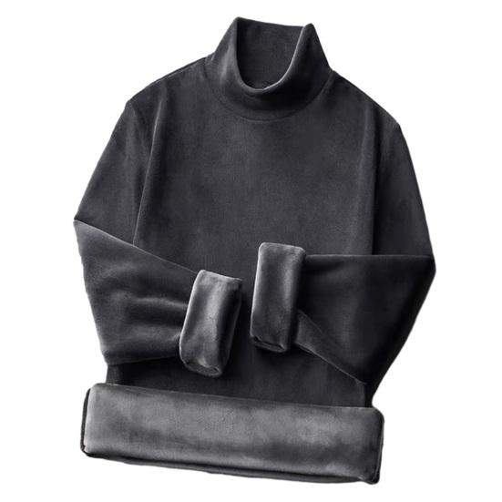 Men Winter Fall Top Double-sided Plush High Collar Solid Color Long Sleeve Elastic Pullover Warm Casual Loose Sweatshirt Men Daily Clothes