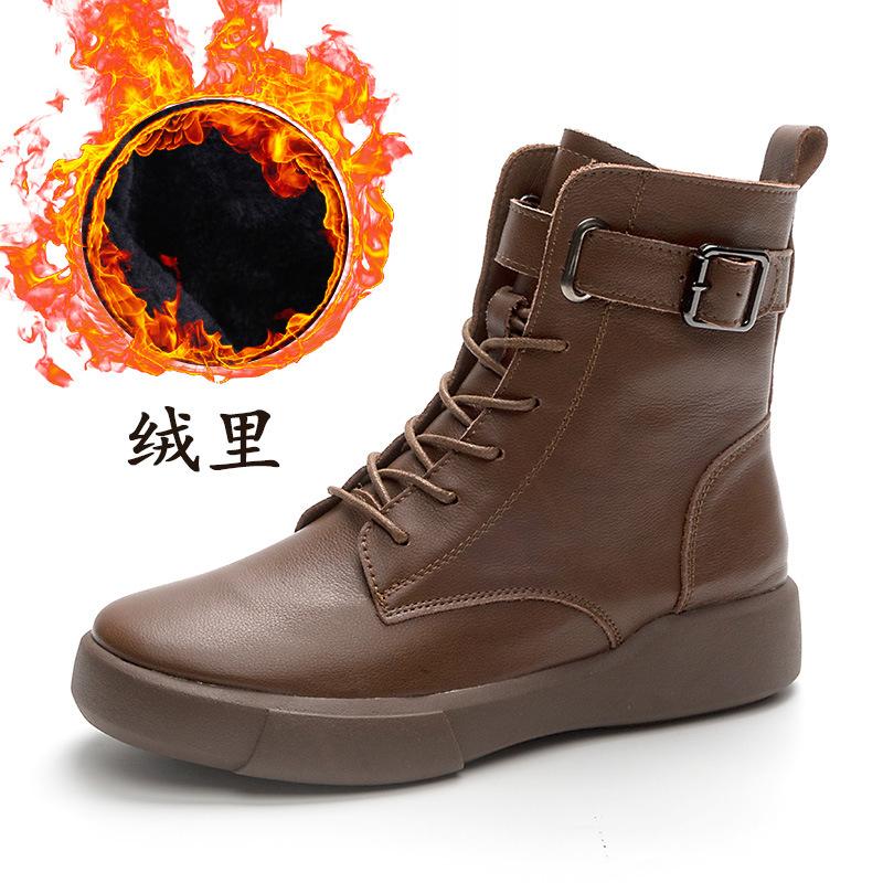 Short boots for women 2026 new autumn and winter flat single boots  cowhide women's casual retro short boots
