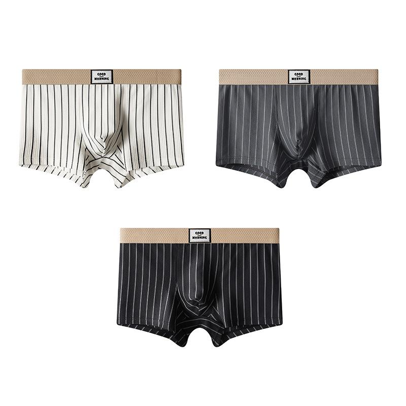 Men's Cotton Underwear Striped Mid-rise Boxer Shorts Male Comfortable Breathable Underpants U Bulge Pouch Sexy Panties