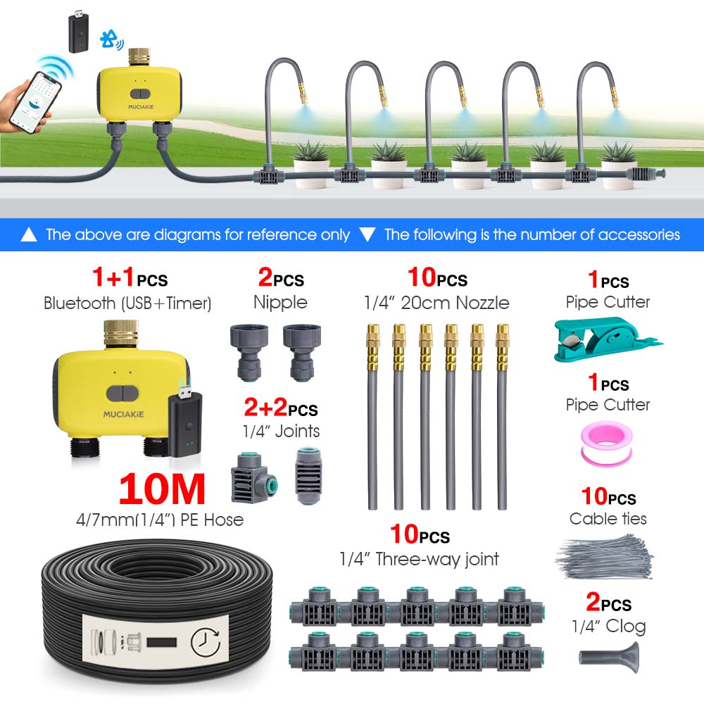 

Bluetooth USB & Dual Zone Garden Watering Timer Irrigation Kit Adjustable Atomization Spray Head Support Smart Voice Assistant