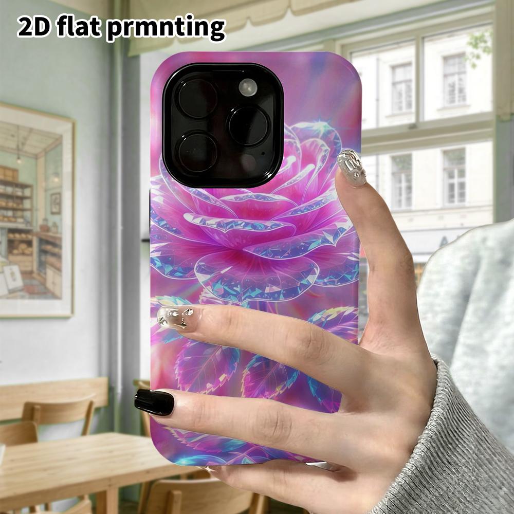 Phone Case: 2D Flat Design Suitable for iPhone 18 17 16 15 14 13 Pro Film Protective Case, Couple Style, Iridescent Rose, Christmas and Halloween Gift