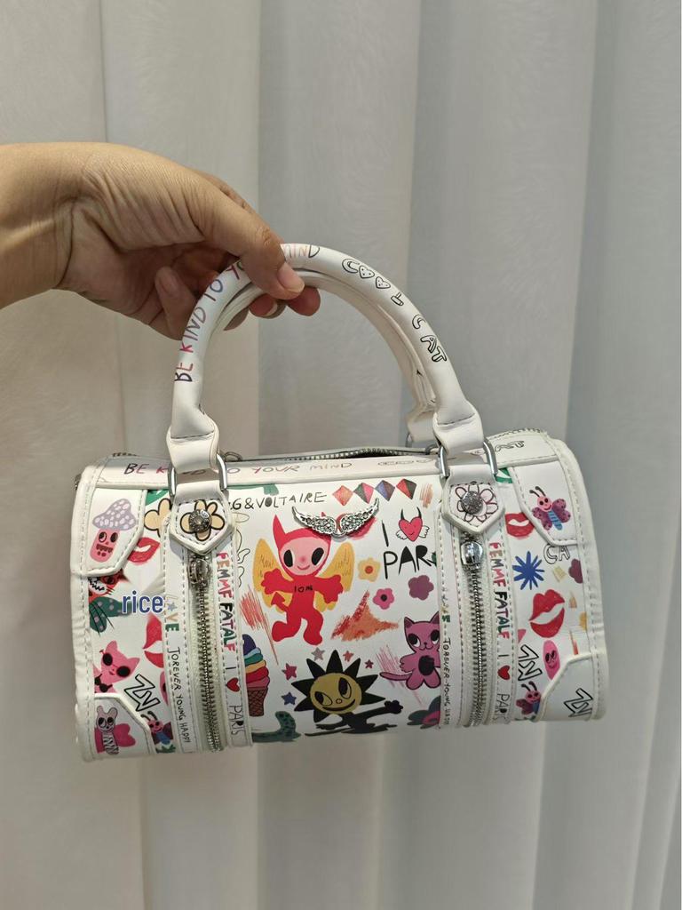 Ekskluzywna torebka na ramię ze skóry lakierowanej z graffiti 2025 z klasycznym wzorem skrzydeł