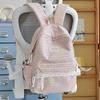 Cute Striped Backpack with Lace Trim, Lightweight School Bag for Women and Teens