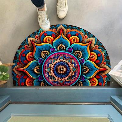 1Pcs Bohemian Pattern Semi Circle Welcome Doormat Non-Slip for Outdoor Patio Porch Kitchen Bathroom Entryway Floor Mat