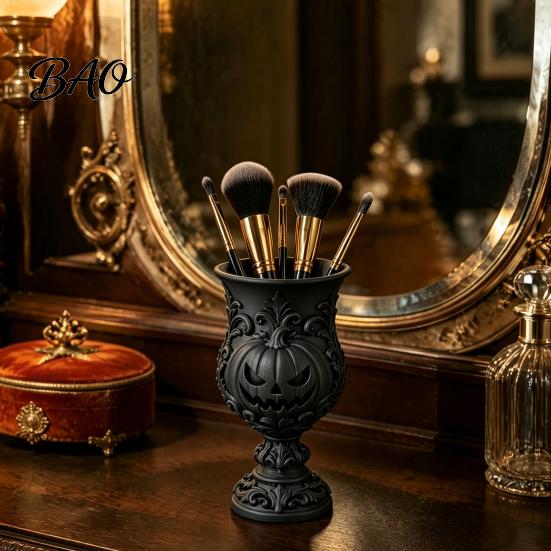 Gothic Stationery Storage 3D Printed Pumpkin Pen Holder, Retro European Style Relief Desktop Art Ornament Organizer, Goblet Shape Organizer for Makeup