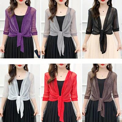 1pc Solid Color Chiffon Shawl Thin Breathable Cardigan Elegant Style Sunscreen Smock For Spring & Summer