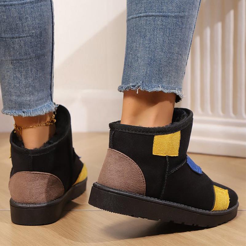 Fashion Patchwork Snow Boots for Women Concise Faux Suede Round Toe Snow Boots Woman Winter Non Slip Plush Keep Warm Booties Female