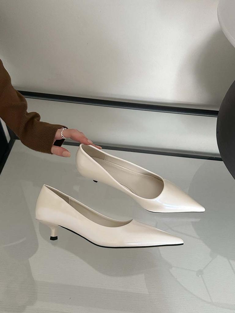 Fashion Pointed Toe Women Pumps 2024 New Arrivals White Beige Pink Black Shallow Slip On Thin Mid Heels Work Shoes Woman Size 35-39