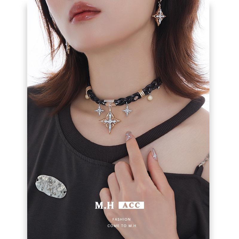 Cross star choker neck chain niche design Spice girl sweet cool style high sense original necklace