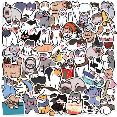 50 Cartoon Cute Cat Doodle Stickers Decorative Ipad Suitcase Notebook Diy Waterproof