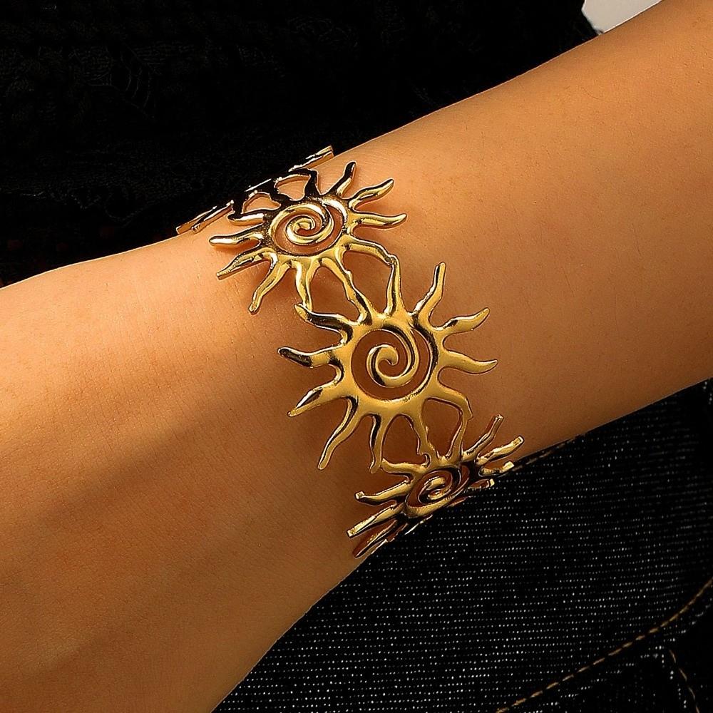 Bracelet spirale soleil couleur or style vintage, manchette élégante, jonc ouvert