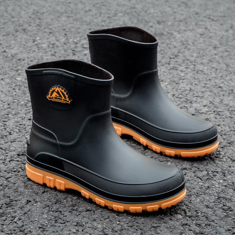 

Новая водонепроницаемая дождевая обувь мужская модная короткая труба износостойкие нескользящие резиновые сапоги рабочая водоотталкивающая обувь 44 жёлтый