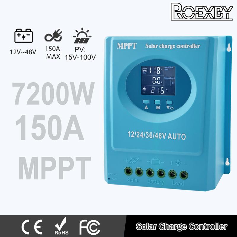 ROEXBY MPPT Solar Charge Controller 150A 100A 60A 12V-48V Auto LCD & Dual USB Charging for Phone Lead-acid/Lithium Battery 150A