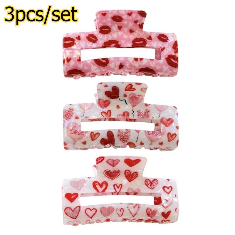 

3 шт./набор Заколки для волос с принтом в виде сердца и губ ко Дню святого Валентина Модные декоративные аксессуары для волос для праздничной вечеринки и повседневного ношения One Size розовый