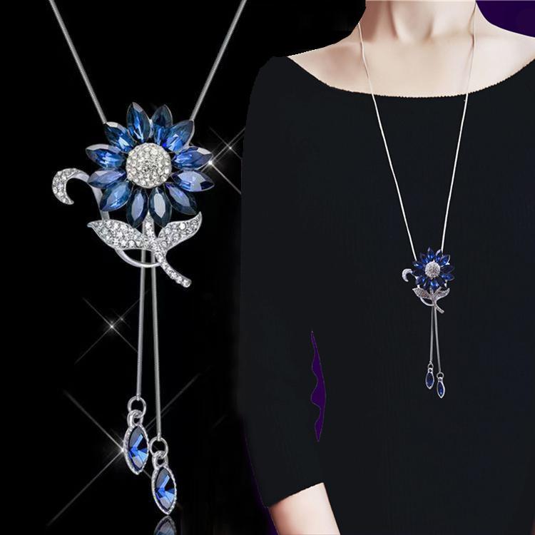 

Корейская мода, цветок, стразы, жемчужный кулон, висячее длинное ожерелье, регулируемая элегантная цепочка для свитера с кисточками, женские ювелирные изделия для девочек