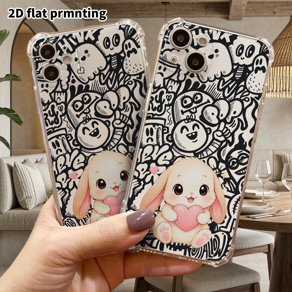 Phone Case: 2D Flat Suitable for iPhone 18 17 16 15 14 13 Pro, Transparent Four Corner Protective Case, Lop Eared Rabbit, Christmas and Halloween Gift
