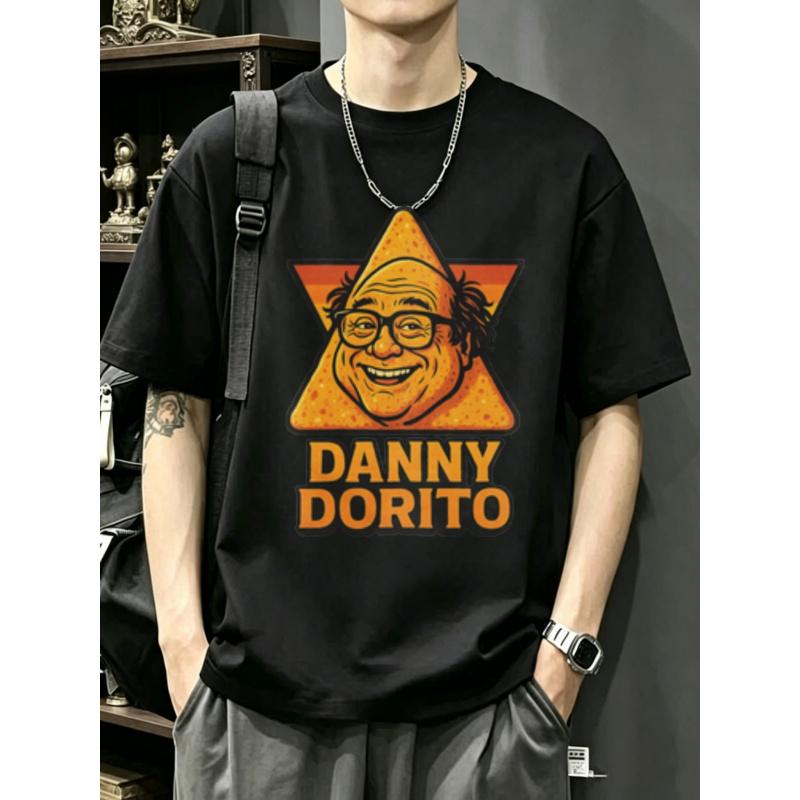 Black T Shirt Danny Dorito Cartoon Character Print Casual Streetwear for Men And Women