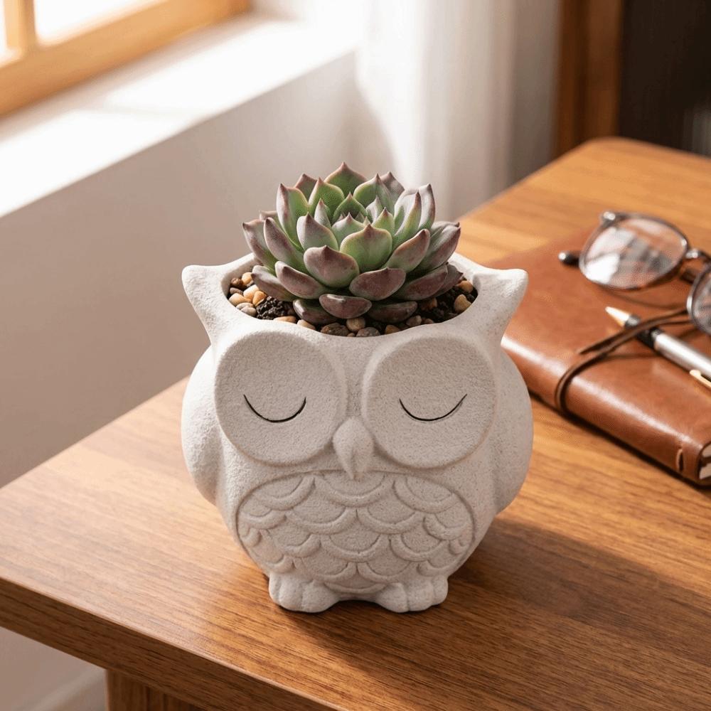Ceramics Succulent Pot Cute Green Onion Pots Home Decor Owl Planter Patio