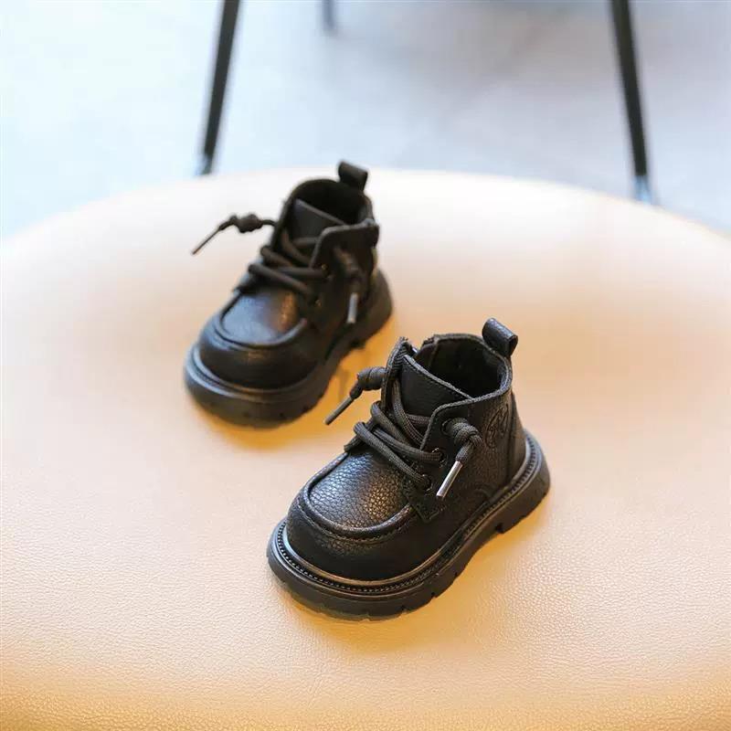 Children's Yellow Leather Martin Boots: Soft Sole Autumn/Winter Toddler Walking Shoes for Boys and Girls.