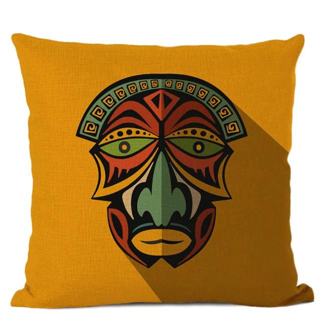 African Ethnic Tribe Totem Linen Cushion Cover Symbol Colorful Mask Printed Gallery Art Decor Pillow Case Fundas De Cojin