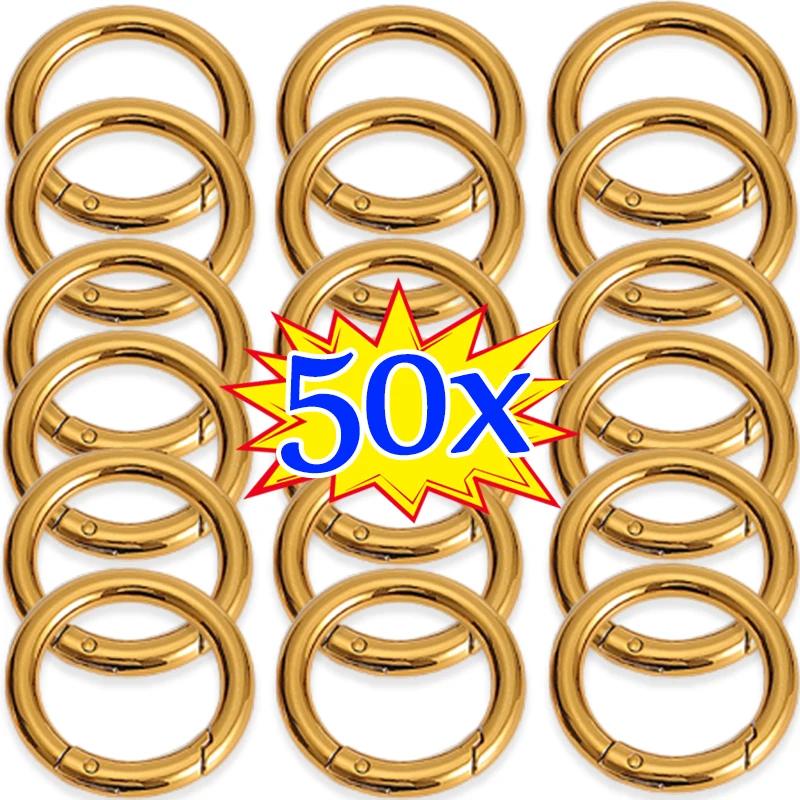 10/50 Stück Metall O-Ringe Federkarabiner für DIY Schmuck Offene Runde Karabiner Schlüsselanhänger Taschenclips Haken Hundeleinen Schnallen Verbinder