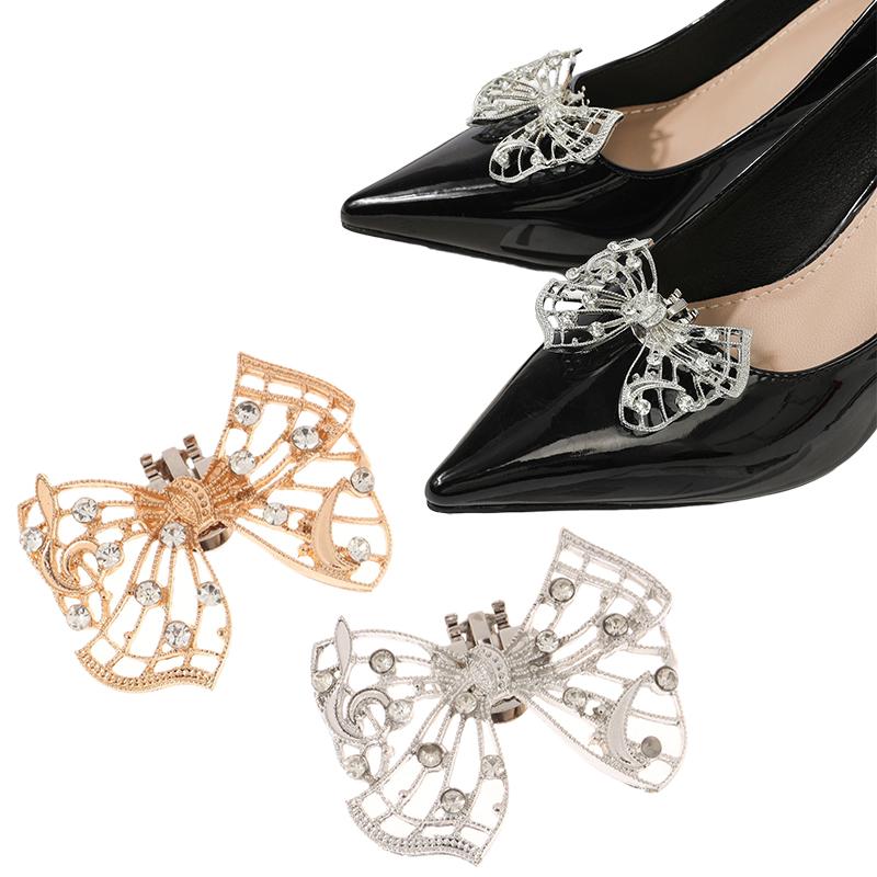 1Pc Shiny Hollow Rhinestone Bow Shoe Buckle Fashion Bowknot Shoes Decoration Shoe Clip Wedding Bride Shoes Accessories