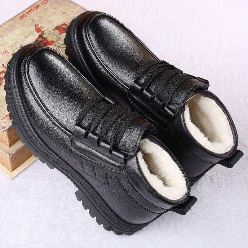 Men's Cotton Shoes Winter Velvet Thickened Warm Real Cowhide Fluff Shoes Gobang Non-slip Deodorant Work Shoes