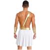 Mens Love God Costume Elastic Waist Contrast Color Heart Design Asymmetrical Skirt Metallic Sash Cuffs Set