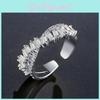Chic Adjustable Copper Ring With Unique Wave Shape And Shimmering Zircon Stone