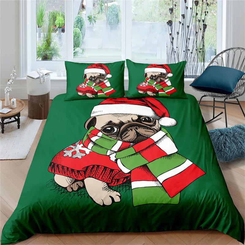 Cartoon Santa Claus Bedding Set King Queen Size Microfiber Christmas Dogs 3D Print Duvet Cover For Kids Pillowcases Home Textile