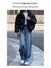 Women's High-Waist Light Blue Denim Wide-Leg Pants with Plus Velvet, Curved Leg, Perfect for Autumn/Winter 2025.