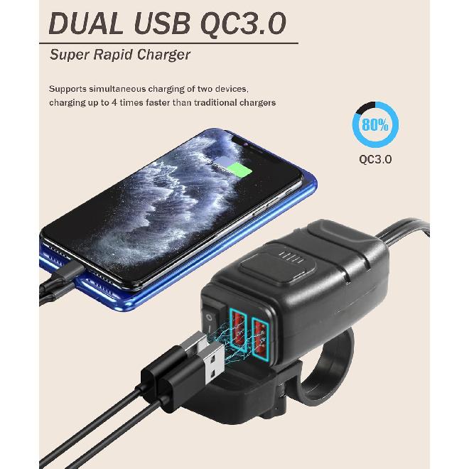 Motorcycle Phone Charger With Voltmeter & ON/Off Switch, SAE To USB Adapter For Phone, Tablet, GPS
