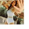 Korean Style Sheer Back Cross Off-Shoulder Slimming One-Piece Swimsuit for Women