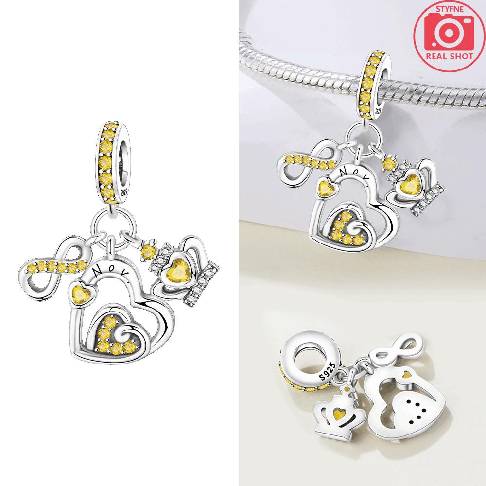 Original Copper Orange Birthstone Pendant Purple Zirconium Infinite Love Collection Bead Fit Bracelet Gift Women Diy Jewelry