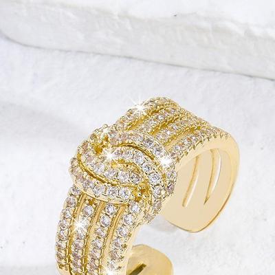Hip-hop Fashion Ring Female Full Diamond Personality Opening Adjustment Zircon Plain Ring Tail Ring Winding Versatile Ring