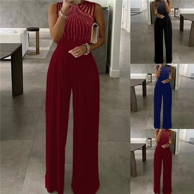 Sexy Slim Sleeveless Plus Size Loose Hollow Pleated Wide-leg Jumpsuit