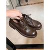 Washed Horse Leather~ Genuine Leather Retro British Lace-up Small Leather Shoes Women's Autumn and Winter New Derby Thick Heel Single Shoes