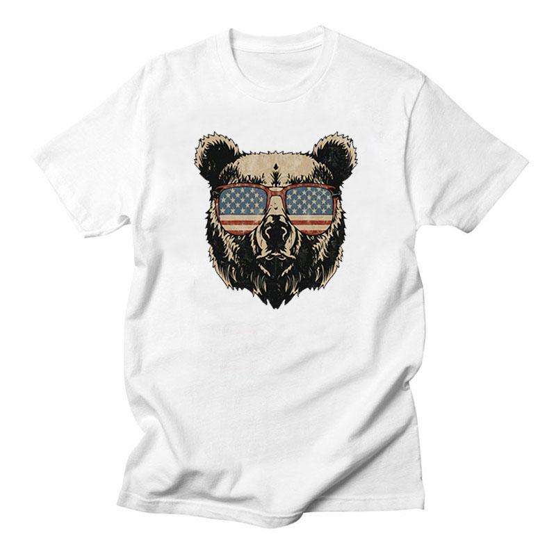 

Bear With American Flag T-shirt Casual Harajuku O-Neck Streetwear Hip Hop Vintage Short Sleeve 100% Cotton Daily Fashion Tops 4XL