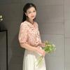 Shopping mall 1116 women's clothing spring and autumn V-neck retro thin pink floral short-sleeved shirt 1111111