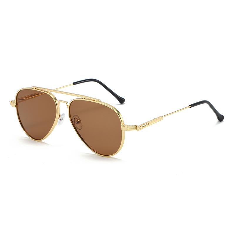 Minimalist Metal Double Bridge Sunglasses Pilot Silhouette Versatile Elegant Sun Protection Glasses 2106