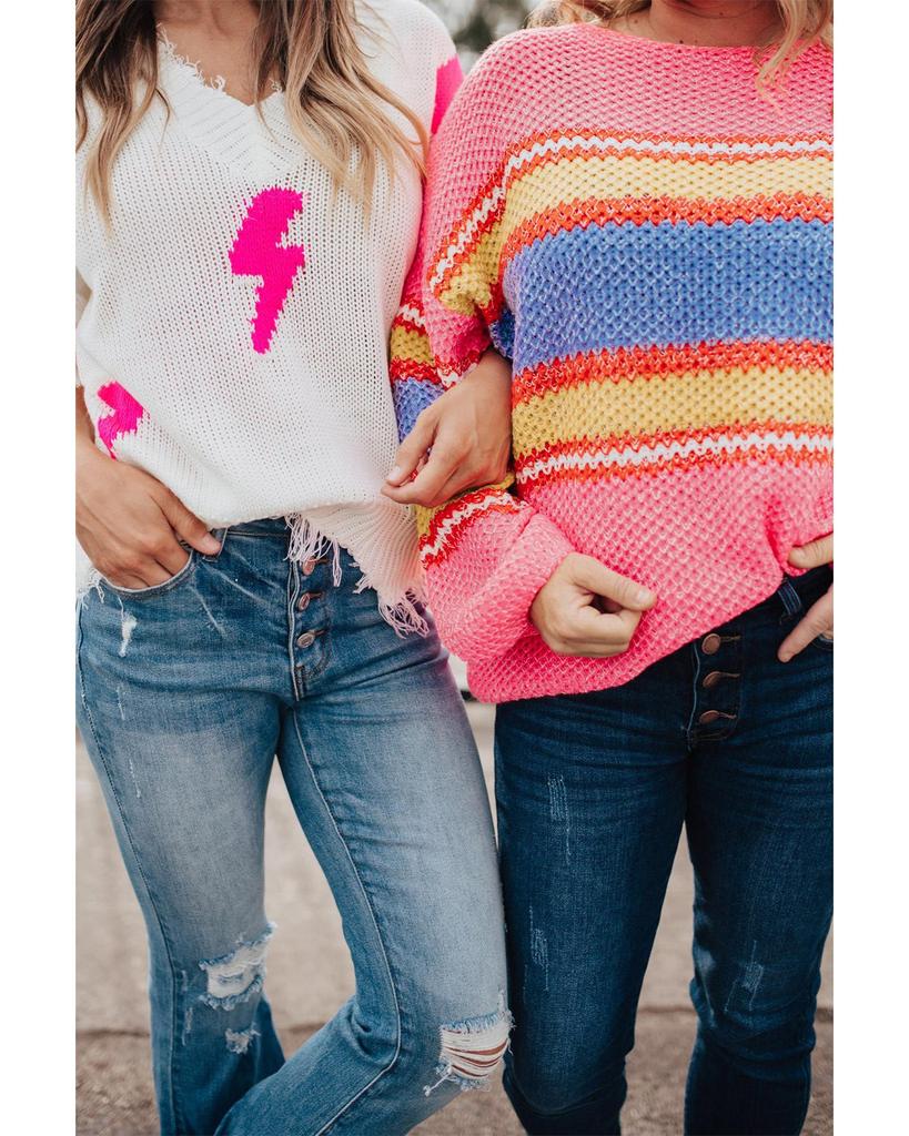 Azura Exchange Pink Plus Size Stripe Oversized Sweater