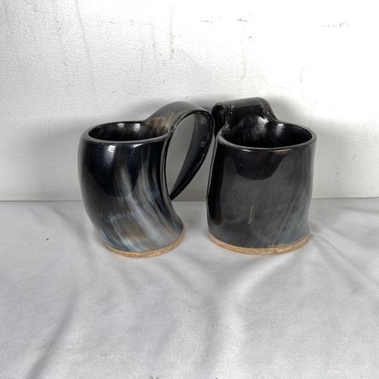 Set mit 2 Wikinger-Trinkhörnern Authentisches mittelalterlich inspiriertes Gefäß mit lebensmittelechter Beschichtung für Ale, Bier, Met, Weinglas