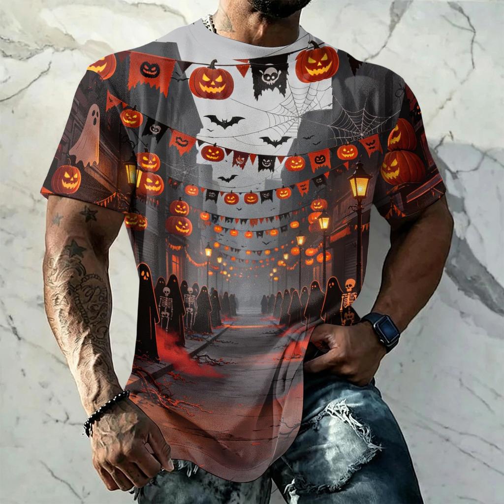 Men's Halloween Print Vintage Texture Short Sleeve T Shirt Loose Breathable Summer Sports Streetwear Casual Everyday Top